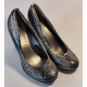 CATO Women's Gray Black Python Print Leather Slip-On Round Toe Pumps Shoe Size 9
